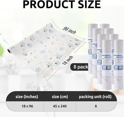 RAY STAR 18X96 Inch Shelf Liner for Kitchen Cabinets, Non-Adhesive Cabinet Liner Washable, PVC Drawer Liner for Dresser Non-Slip Bathroom (Floral)(8 Roll)