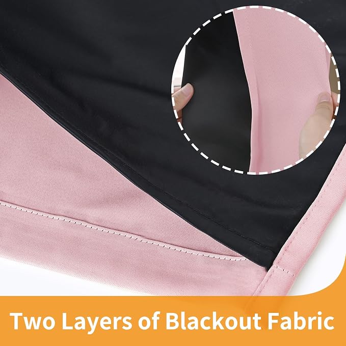 YoungsTex Light Pink 100% Blackout Curtains 48 Inch Length, Thermal Insulated - Image 6