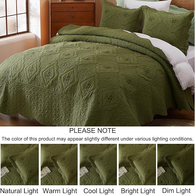 Cmfshape Floral Embroidery Quilt Set, 3 Pieces Queen Quilt Bedding Set - Image 7