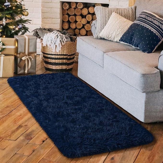 HOMORE Runner Rug 2x4 Navy Blue Fluffy Rug Runner - Image 5