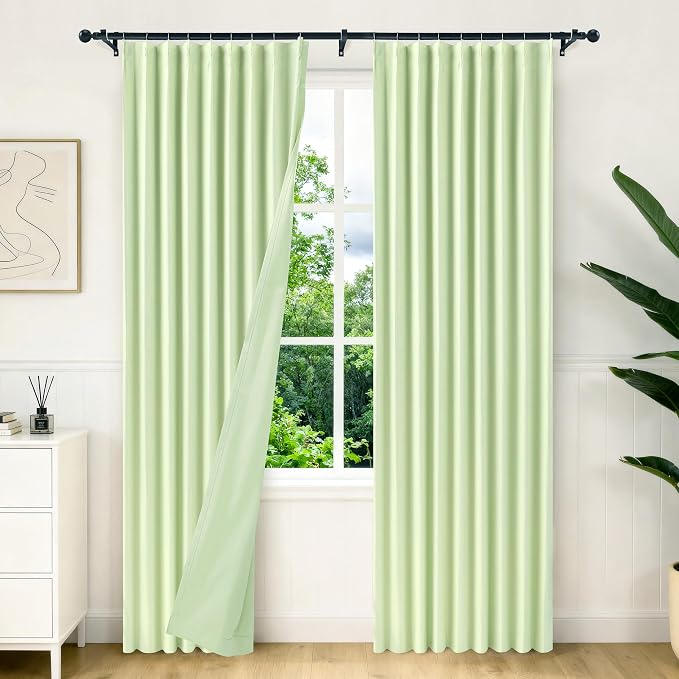 Etherealveil Pastel Green Pinch Pleated Blackout Curtains 2 Panels 60"x95" | by Etherealveil