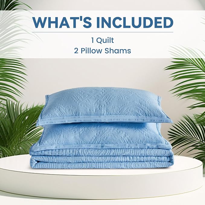 Light Blue Alaska King Quilt 132 x 120, Oversized King Bedspreads, 3 Piece Soft - Image 7