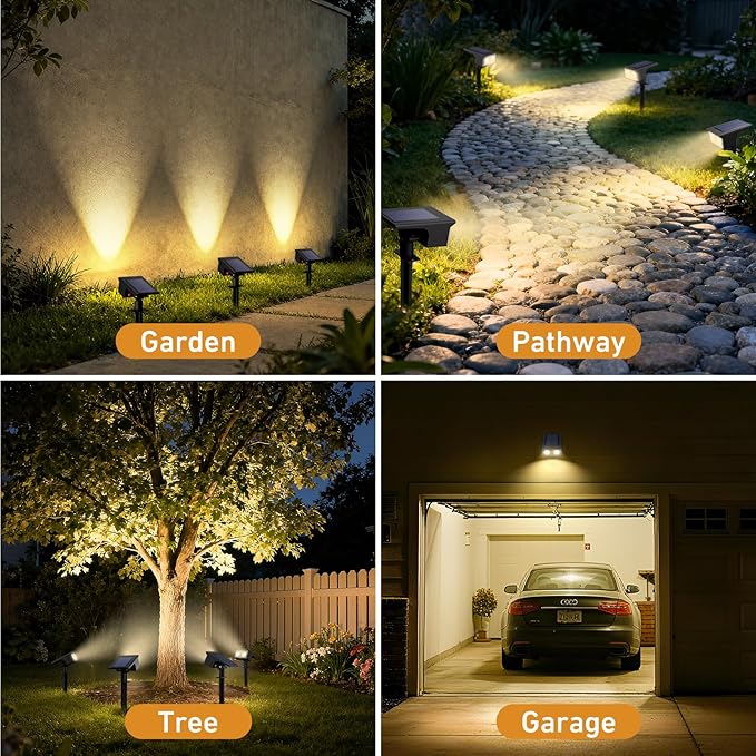 btfarm Solar Spot Lights Outdoor Waterproof, 4 Pack/3 Modes Motion Sensor Lights, Solar Powered Spotlights 2-in-1 Auto On/Off for Outside Pathway Yard Garden Landscape Lighting, Warm White