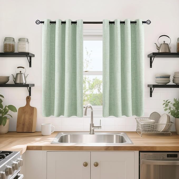 YoungsTex Sage Green Linen Blackout Curtains 45 Inch Length - Image 2