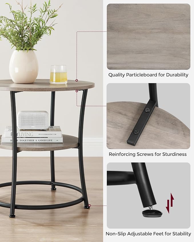 VASAGLE 21.7-Inch Round Side Table, 2-Tier End Table | Nightstand - Image 5