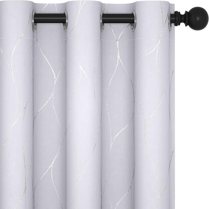 Deconovo Blackout Curtains, Decorative Silver Foil Print Room Darkening Curtain by Unknown