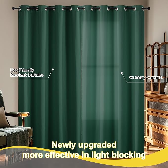 NICETOWN 100% Blackout Hunter Green Curtains 84 inches Long 2 Panels Set - Image 4