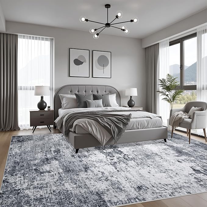 10x14 Area Rug Living Room: Modern Washable Indoor Soft Carpet Grey | - Image 3