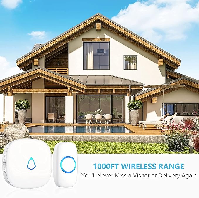 Wireless Doorbell, Remote Door Bell Ringer Wireless Long Range 1000FT, Matt Finish, SECRUI Wireless Doorbells for Home with 3 Plug-in Doorbell Chime and 2 Waterproof Ringer Button (White)