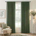 RYB HOME Olive Green 100% Blackout Linen Curtains 102 Inch by RYBHOME