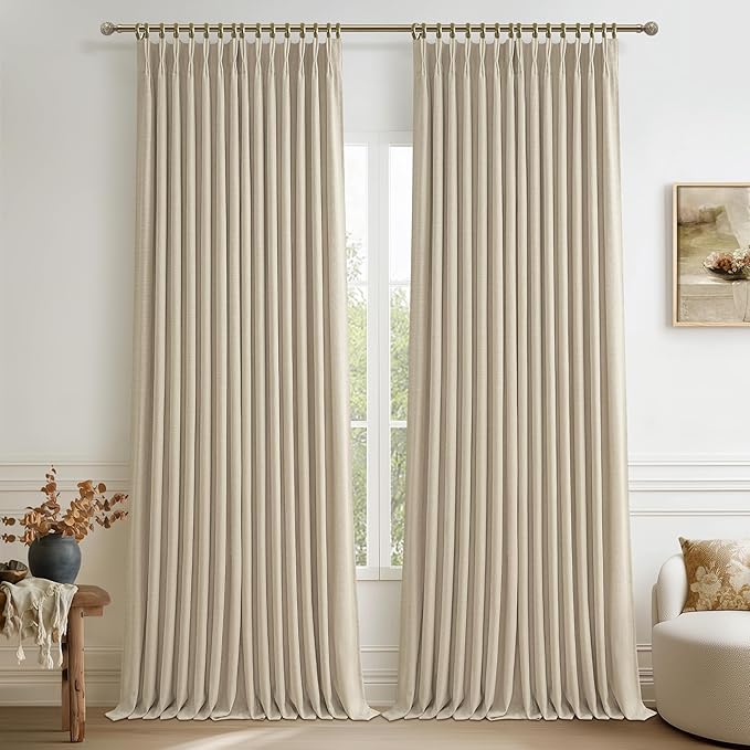 Natural Thick Linen Pinch Pleated 104 Inch Long Curtains by PleatedDrapes