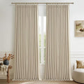 Warm Beige Linen Blend Room Divider Curtains 105 Inches Long 2 Panels Set by PleatedDrapes