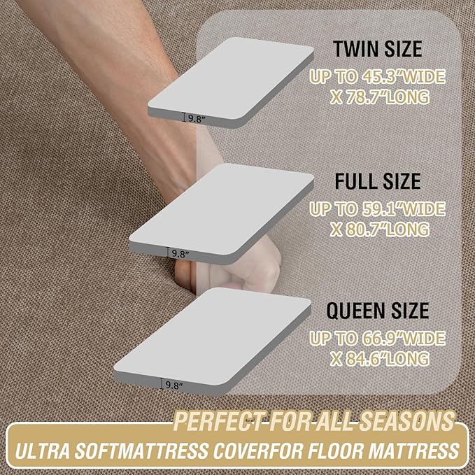 H.VERSAILTEX Queen Size Armless Futon Mattress Covers for Traditional Japanese Futon Mattress Soft Chenille Couch Slipcovers Floor Mats Sofa Protector Zippered Sleeper Sofa Cover,Taupe