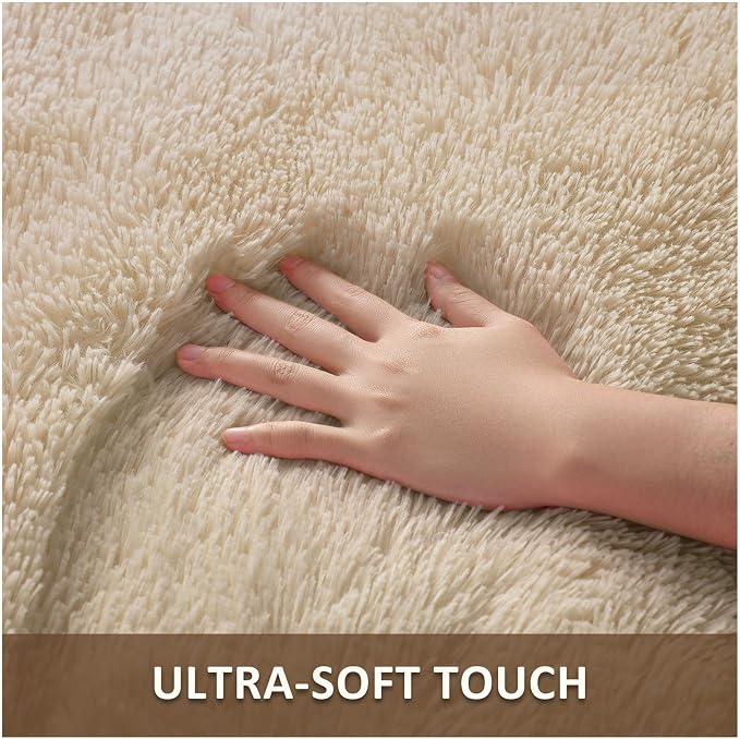 Ophanie 4x6 Oval Beige Rugs for Bedroom Living Room, Fluffy Fuzzy Furry Carpet - Image 2