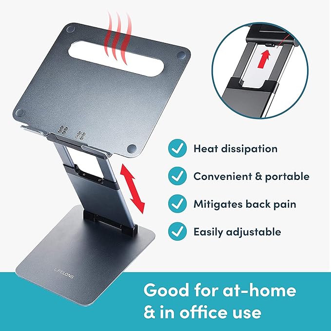Lifelong Ergonomic Adjustable Laptop Stand for Desk - Height Up to 20" Portable Computer Laptop Riser Holder, Fits All MacBook Air & 10 15 17 Inches Laptops, Back to School Gift for Men & Women