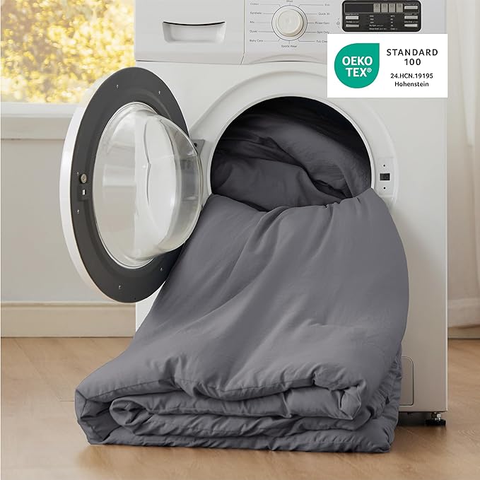 Bedsure Super King Plus Comforter Set, Dark Grey Soft Prewashed Bedding - Image 5