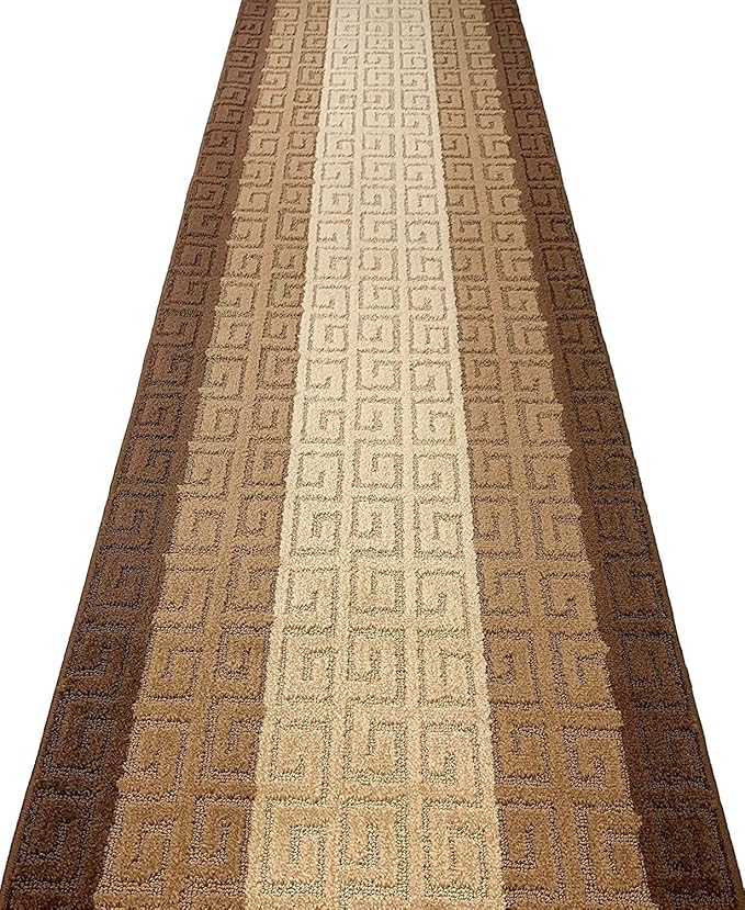 Custom Length Hallway Runner Rug,Slip Resistant,Meander Brown, 26 Inch X 13 feet, Sold and Priced Per Foot