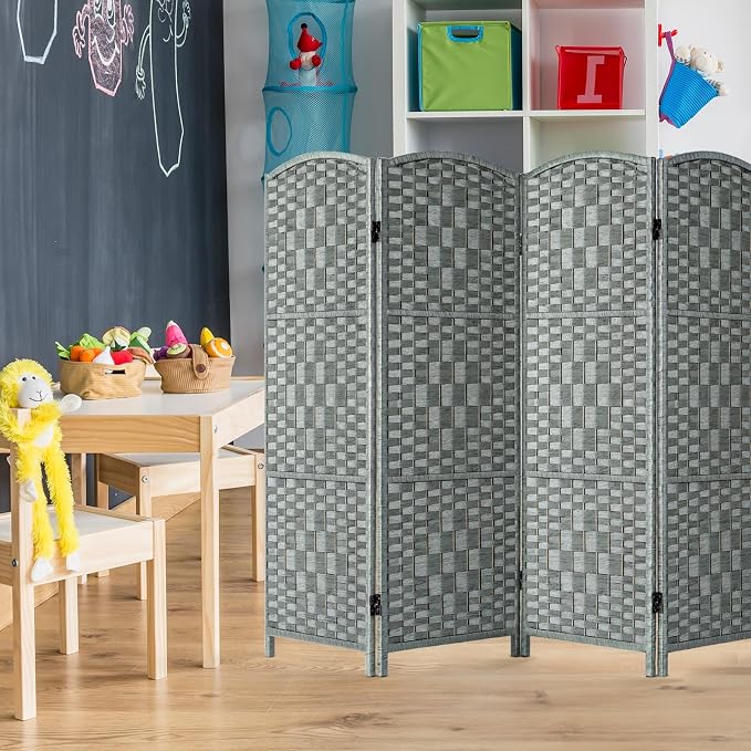 HALLYBEE Short Room Divider, Small Folding Privacy Screens, 4 Panel Grey | - Image 9
