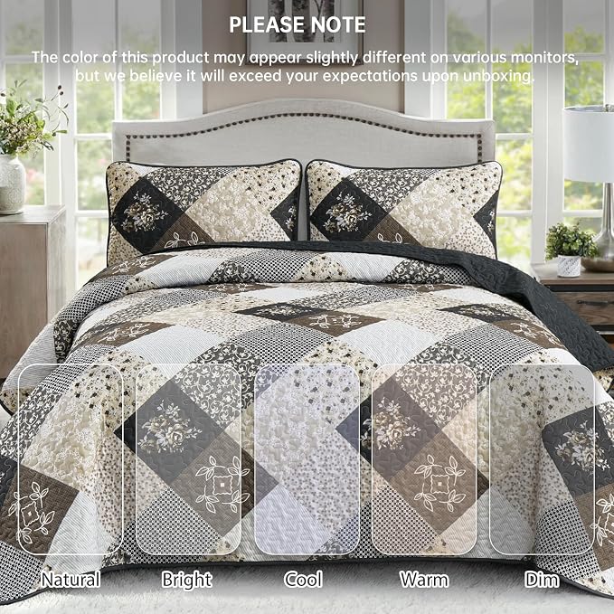 Dinjoy Patchwork Quilt Set King Size, Boho Bedding Set, Reversible Summer Plaid - Image 7