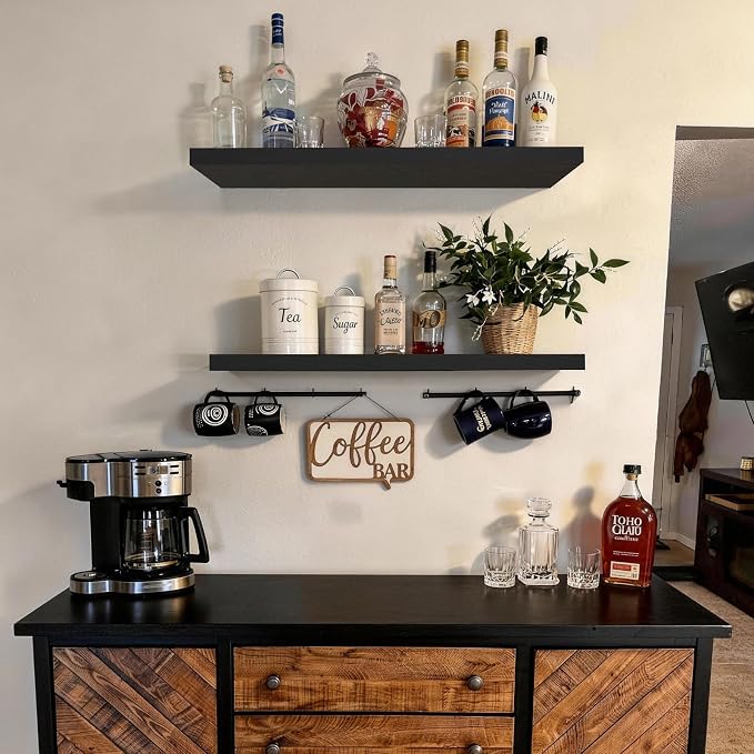 BAYKA Black Floating Shelves 35.4in, Wall Mounted - Image 2