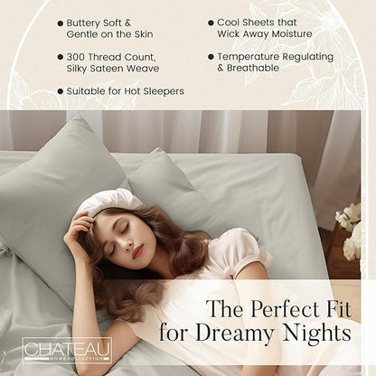 100% Cotton Sheets King Size Sheets Set, 15" Deep Pocket King Sheet Set, Soft Sateen Weave Luxury Hotel Sheets, Naturally Cool Long Staple Organic Cotton, No Pilling & Shrink - Silver