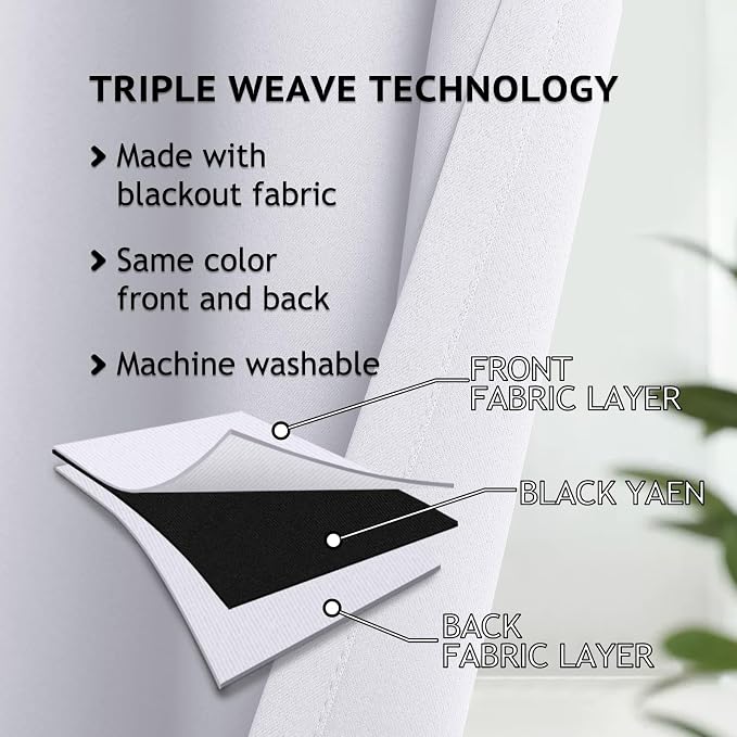 COSVIYA Grommet Blackout Room Darkening Pure White Curtains 72 inch Length | - Image 3