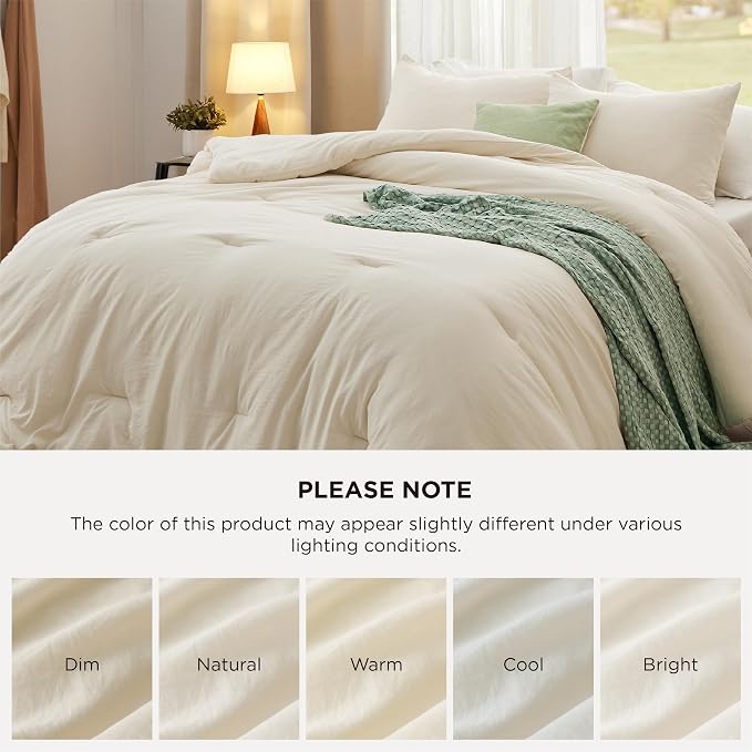 Bedsure California King Comforter Set, Cream Soft Prewashed Bedding - Image 7