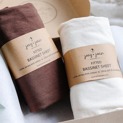 Bassinet Fitted Sheets Compatible with 4moms Breeze Plus Bassinet Model 1045 – Snuggly Soft 100% Jersey Cotton – Cream + Brown – 2 Pack – Not for Old Models