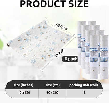 RAY STAR 12X120 Inch Shelf Liner for Kitchen Cabinets, Non-Adhesive Cabinet Liner Washable, PVC Drawer Liner for Dresser Non-Slip Bathroom (Floral)(8 Roll)