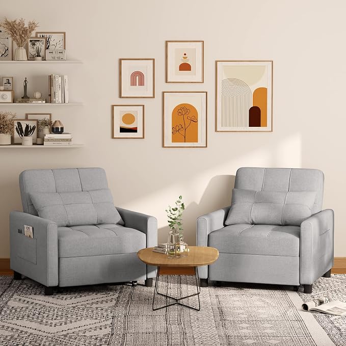 Aiho Convertible Sleeper Chair 3-in-1 Sofa Bed, Light Gray | Adjustable Backrest - Image 9