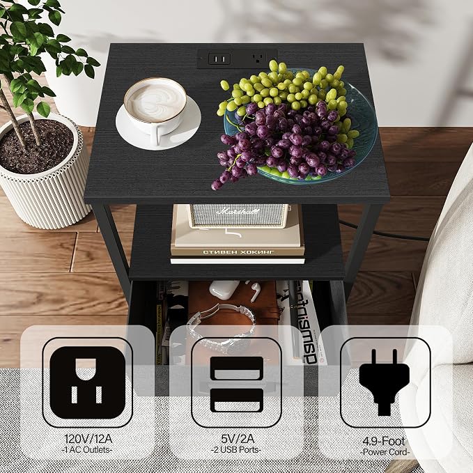 TUTOTAK End Table with Charging Station, Night Stand | Side Table with 2 USB - Image 6