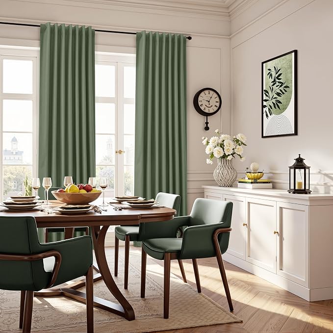 Olive Green Linen 100% Blackout Curtains - Image 4