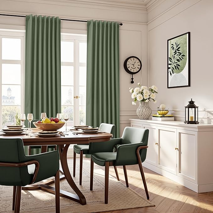 Olive Green 100% Blackout Linen Curtains - Image 5