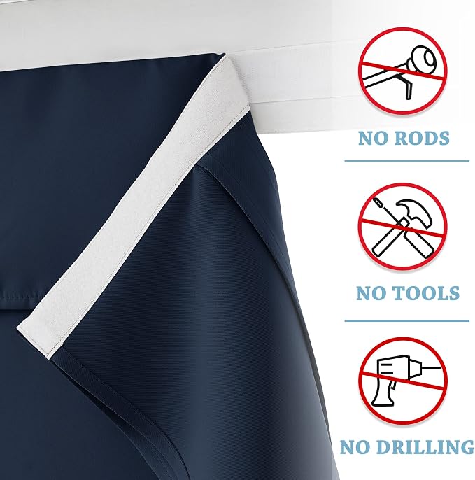 RYB HOME Navy Blue Blackout Door Curtain, Renter Friendly Curtain | No Rod - Image 3
