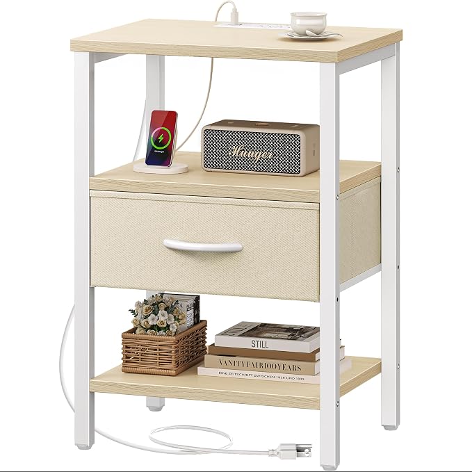 SUPERJARE Nightstand with Charging Station, USB-C Port, Bedside Table | Night by SUPERJARE
