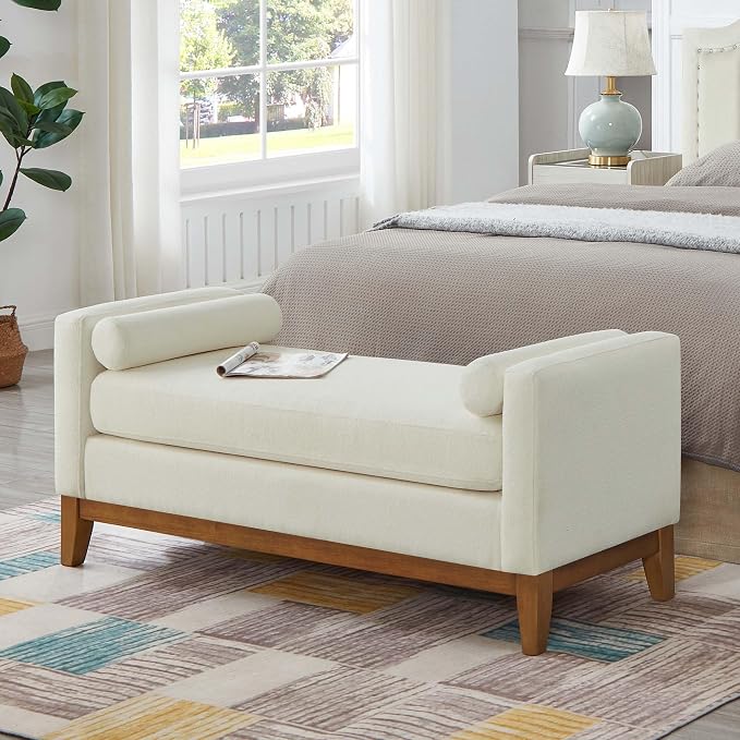 51” Bed Ottoman Bench for Bedroom, Boucle Upholstered End of The Bed Bench by Unknown