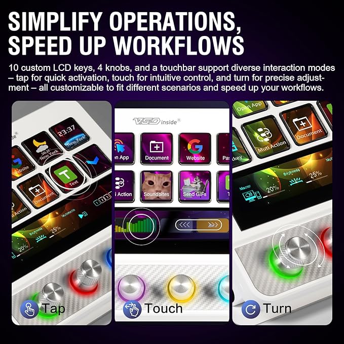 VSDINSIDE Macro Pad, Streaming Deck Stream Controller Soundboard Keypad, Programmable Keys USB Shortcut Keyboard for Gamer Streamer, Audio Mixer for OBS, YouTube, Office Desk Setup, PC, Mac