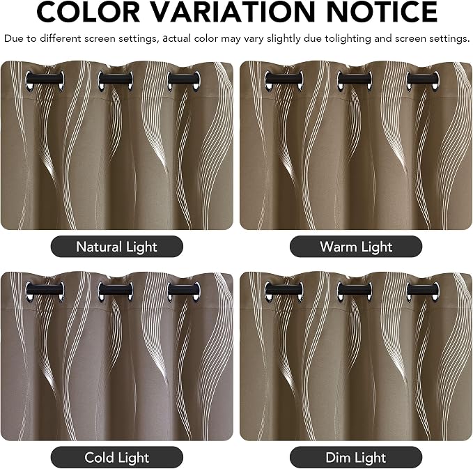 Deconovo Silver Foil Wave Pattern Total Blackout Curtain Panels, Living Room - Image 4