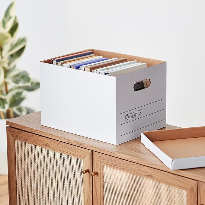 Amazon Basics Medium Duty Storage/Filing Boxes With Lid and Handles, Legal/Letter Size, 12-Pack, White, 16.2" L x 12.5" W x 10.5" H