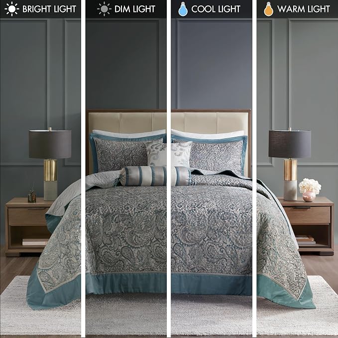 Madison Park Reversible Jacquard Quilted King Bedspread Set Teal, All-Season - Image 6