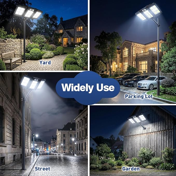 JWT Solar Street Lights Outdoor Waterproof - Solar Powered Parking Lot Light Dusk to Dawn 7000LM, 3-Head Folding Motion Sensor Commercial LED Solar Flood Lights Waterproof Remote Control for Outside