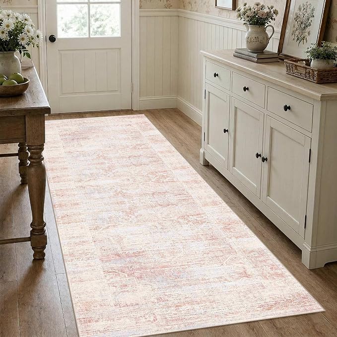 Latte&Fog Washable Hallway 2.6x8 Runner Pink Rug - Image 3
