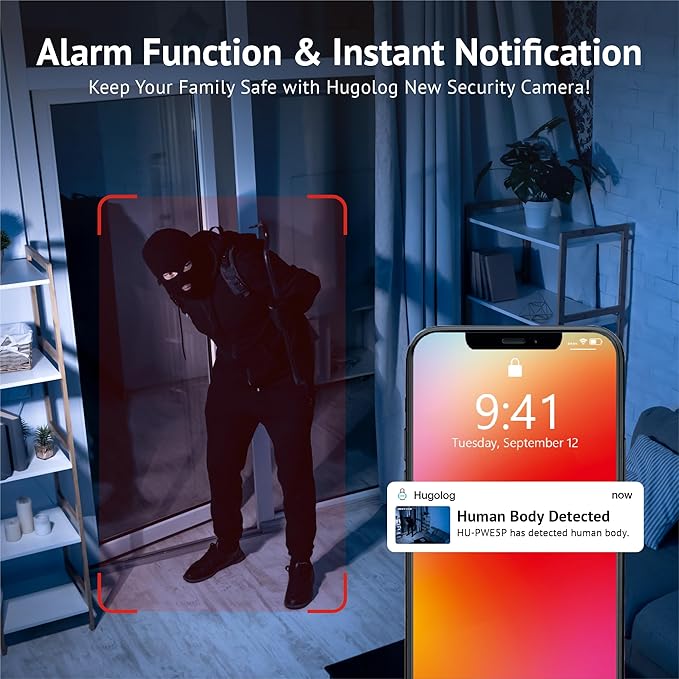 Hugolog 2K 3MP Outdoor Indoor Security Cameras for Home Security, Home Camera with Starlight Color Night Vision,Built-in Spotlight,Motion Detection,2-Way Talk,US Cloud & Local Storage,Works with Alexa