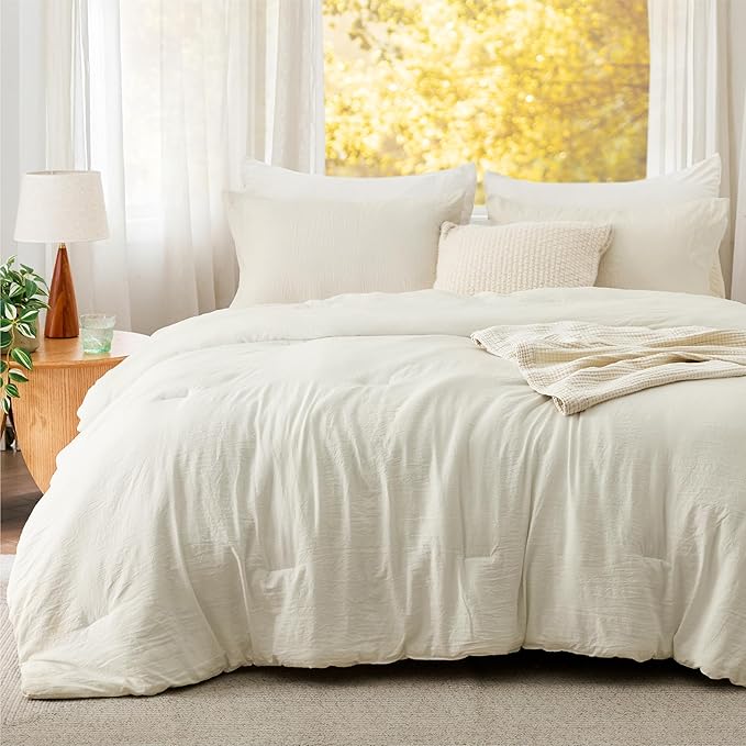 Bedsure Twin/Twin XL Comforter Set, Ivory Soft Prewashed Bedding - Image 2