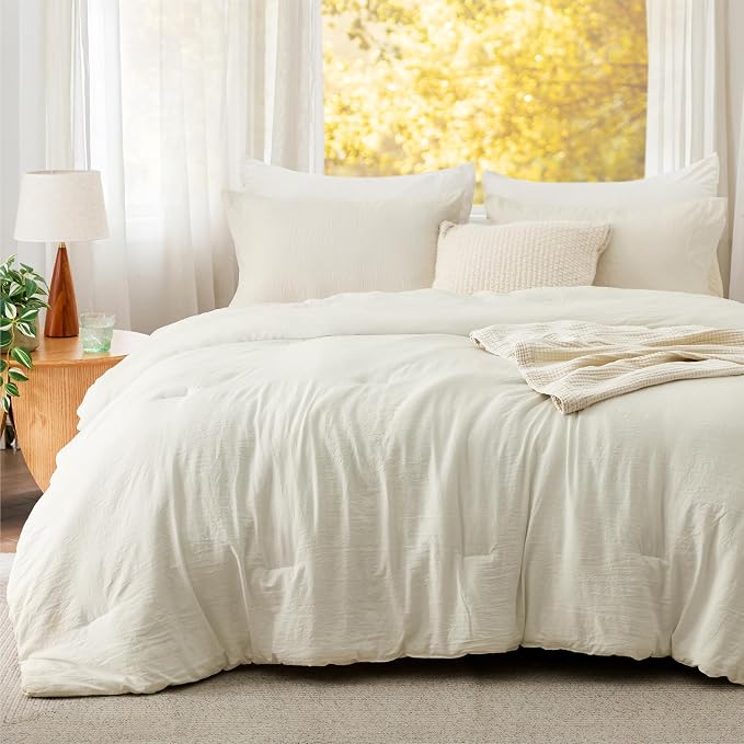 Bedsure King Comforter Set, Ivory Soft Prewashed Bedding - Image 2