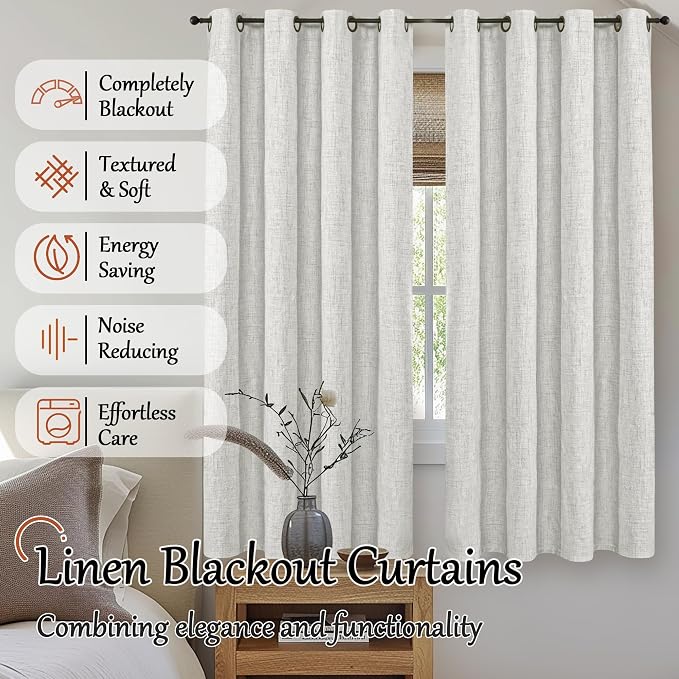 Light Grey Linen Blackout Curtains 80" Long Each 38 Wide 2 Panels | Thermal - Image 2