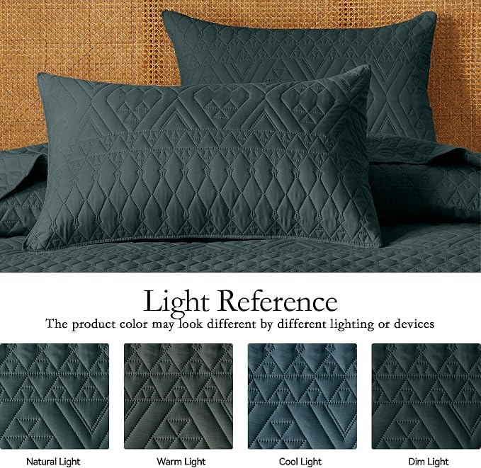 akkialla King/Cal King Size Quilt Bedding Set, Forest Green Lightweight - Image 4