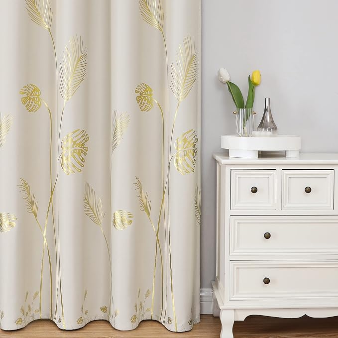Cream Beige Room Darkening Curtains Window Curtains 102 Inches Long, Thermal - Image 2