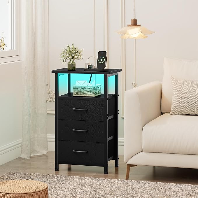 Night Stand Set 2 with Charging Station, LED Nightstand - Image 8
