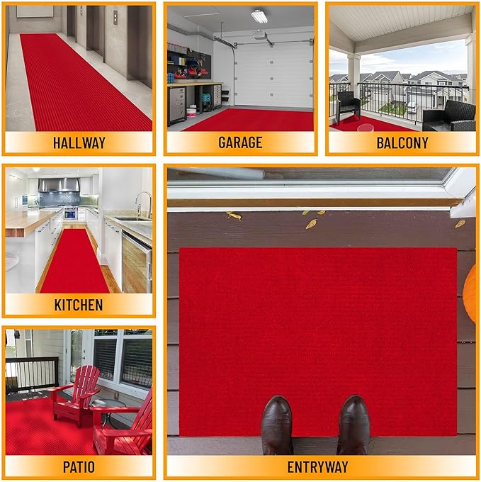 Ottomanson Non Slip Rug with Scraper Pile Durable for Indoor and Outdoor Use - Old Series, 2'7" x 5' (Area Rug), Red